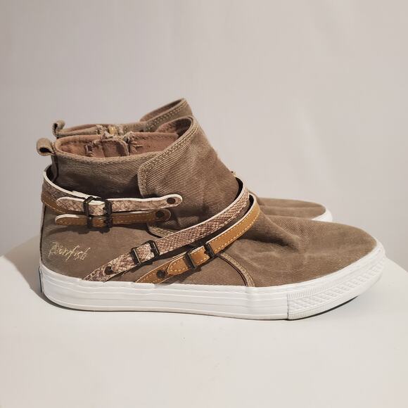 Blowfish Malibu Womens Canvas Strappy High Top Sneakers Size 10 Taupe Casual - Picture 5 of 12